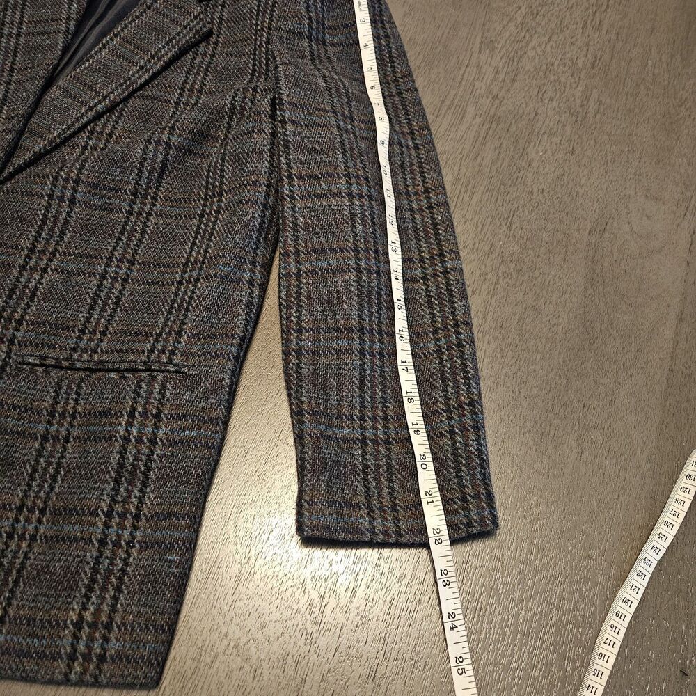Vintage Sag Harbor Tartan Plaid Wool Blend Blazer Size 14 Petite One Button - Picture 7 of 9